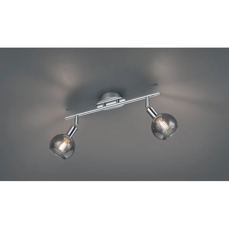Deckenstrahler BREST 2-flammig Chrom mit Rauchglas, Breite 40cm