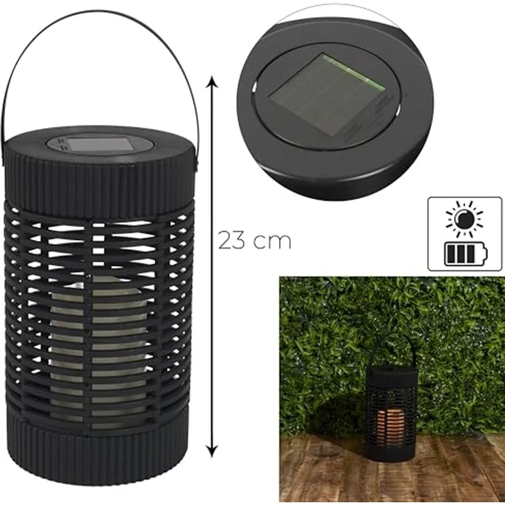 HOME DECO FACTORY, LAO0196, Candle Effect Solar Lantern H23 cm, Ecological and Weather Resistant Outdoor Lighting, Ideal for Garden and Terrace, Black – Bild 2