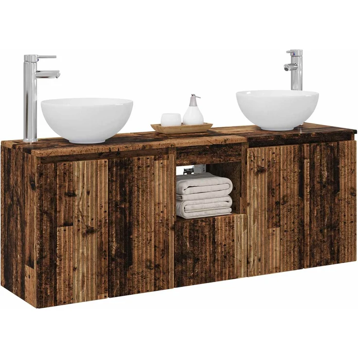 vidaXL Wandhängendes Badezimmerschrank-Set 3 stk. Altholz 3405635 – Bild 3