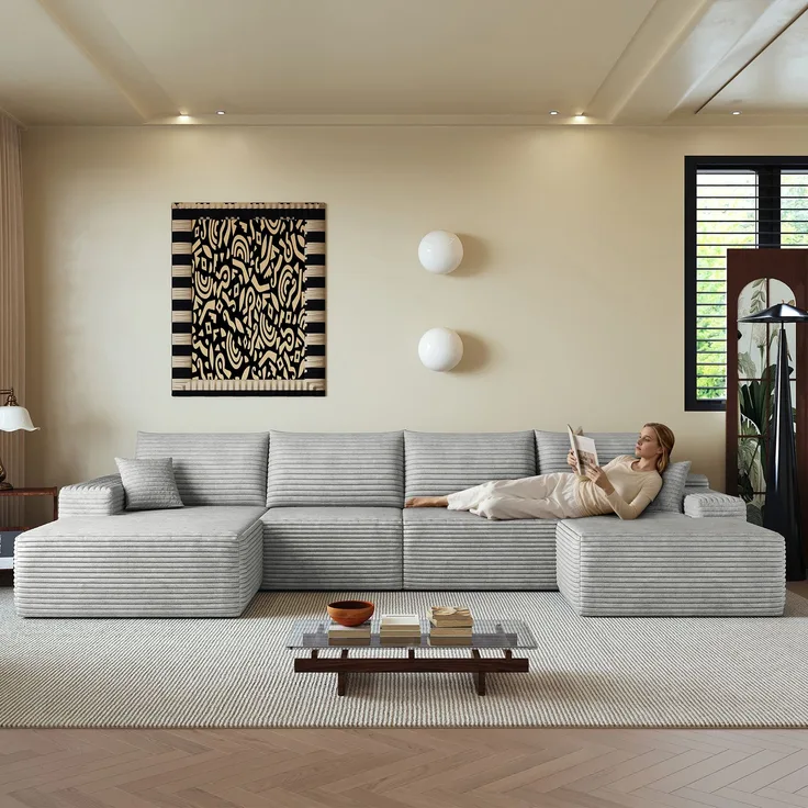 EINHOM 340 cm Boneless Modular Ecksofa, mit L-förmiger Chaiselongue, modernes modulares Sofa , mit tiefer Sitzfläche, Keine Montage erforderlich, Kompressionssofas for Wohnzimmer, Schlafzimmer, Wohnung, Grey