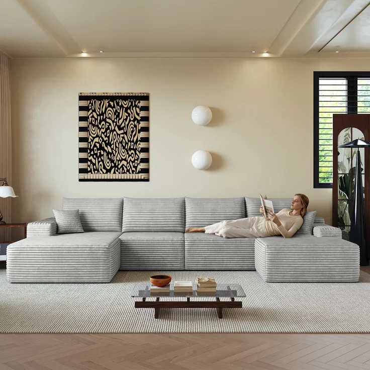 EINHOM 340 cm Boneless Modular Ecksofa, mit L-förmiger Chaiselongue, modernes modulares Sofa , mit tiefer Sitzfläche, Keine Montage erforderlich, Kompressionssofas for Wohnzimmer, Schlafzimmer, Wohnung, Grey – Bild 1
