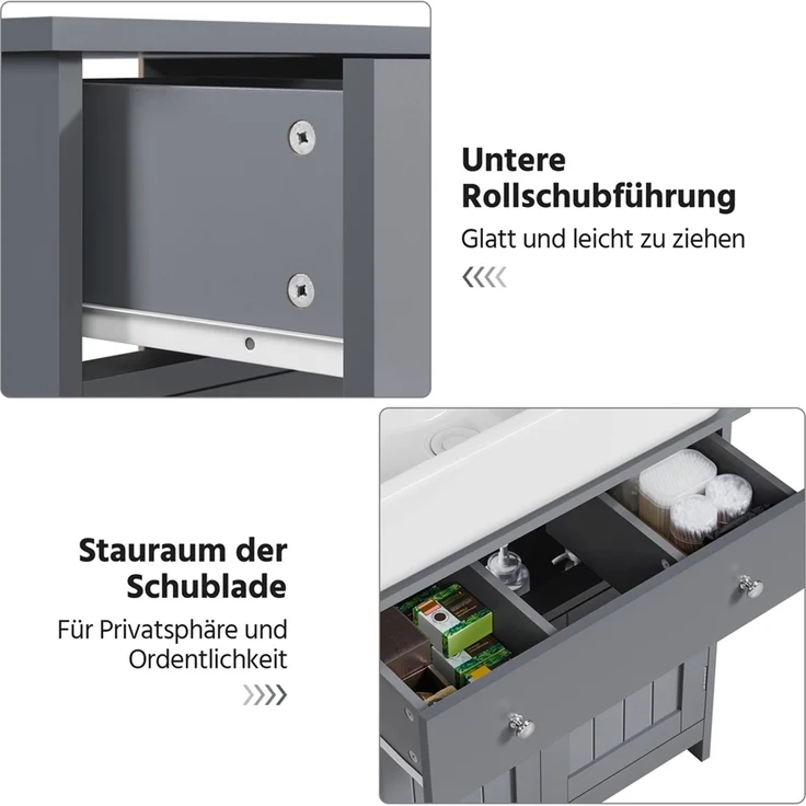 Yaheetech Waschbeckenunterschrank mit Schublade & 2 Türen, Holz grau, 60 x 30 x 60 cm – Bild 9