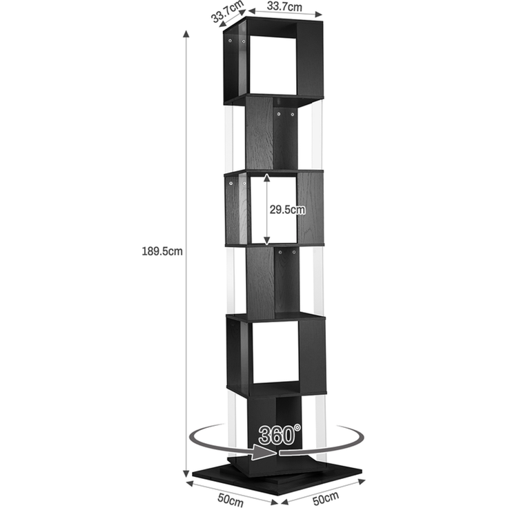 Home Nature Wohnkonzept Bücherregal/Eckregal mit 6 Ebenen, Für Wohnzimmer, Schlafzimmer und Home Office im Industrial Design, Schwarz, 189,5 × 50 × 50 cm – Bild 2