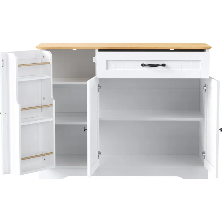 Modernes, elegantes Sideboard mit 3 Türen und einer Schublade, Buffetschrank für Esszimmer, Wohnzimmer und Diele (Weiß+Natur) – Bild 10
