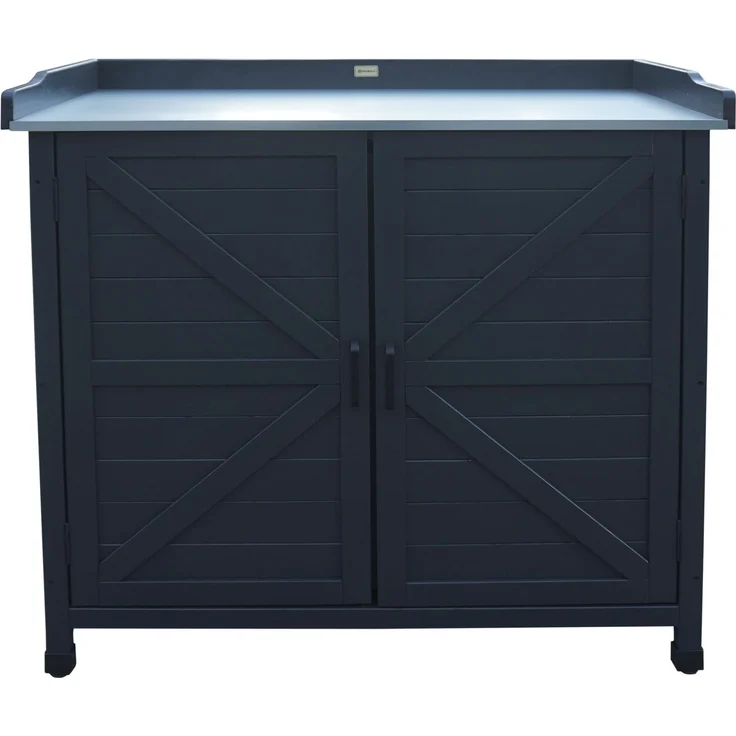 HABAU Gartenschrank mit Arbeitsplatte aus FSC-Massivholz – anthrazit, wetterfest & styroporfrei verpackt - Outdoor Schrank für Balkon, Garten und Terrasse (Roger)