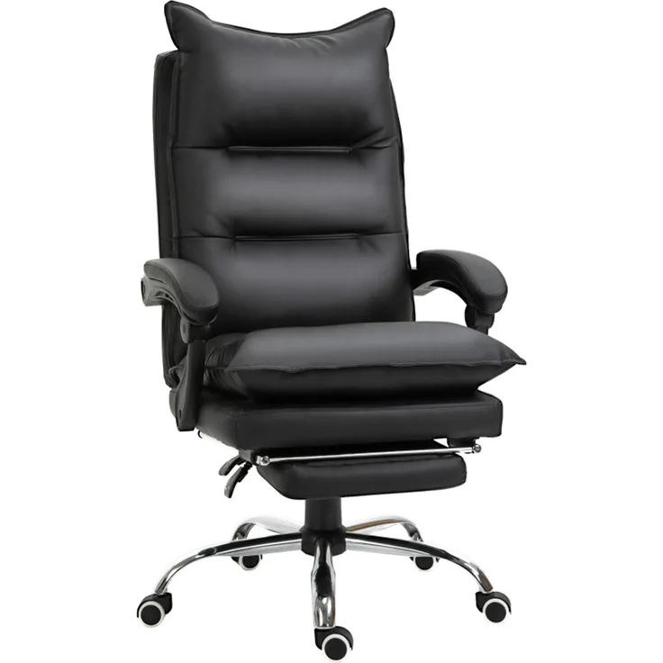 Bürostuhl Schreibtischstuhl höhenverstellbar mit Fußstütze Kunstleder Schwarz 66x72x122-130cm für komfortables Arbeiten--Schwarz--66x72x130cm--YOUDENOVA