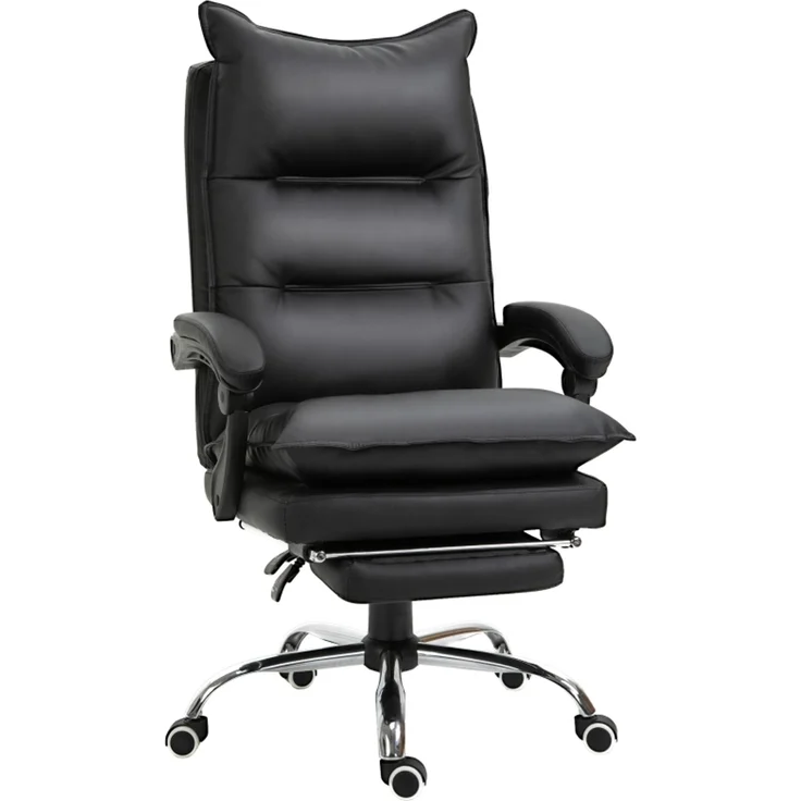 Bürostuhl Schreibtischstuhl höhenverstellbar mit Fußstütze Kunstleder Schwarz 66x72x122-130cm für komfortables Arbeiten--Schwarz--66x72x130cm--YOUDENOVA – Bild 1