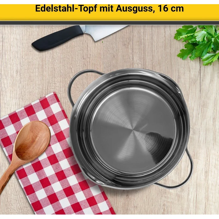 KARL KRÜGER Kochtopf mit Ausguss 1,5 Liter Ø16cm Edelstahl – Bild 2