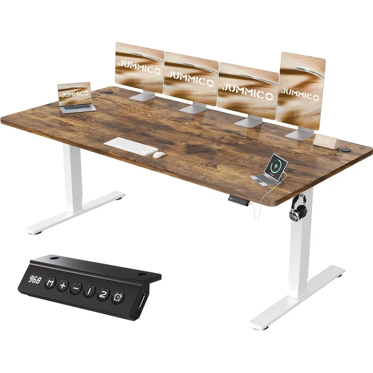 JUMMICO Höhenverstellbarer Schreibtisch mit USB-Ladeanschluss 200x80 cm, Schreibtisch Höhenverstellbar Elektrisch, Steh-Sitz Tisch Stehpult Verstellbarer Computertisch,Standing Desk