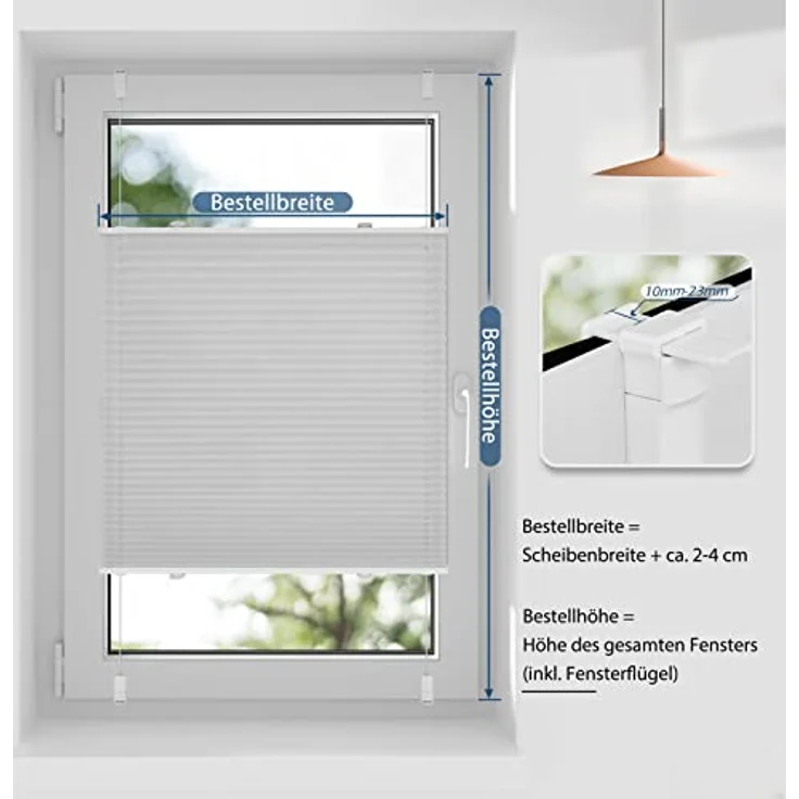 Sanfree Plisseerollo Klemmfix B40 x H100cm, hellgrau, ohne Bohren, blickdicht und lichtdurchlässig, inkl. Klemmträger, für Fenster & Tür – Bild 5