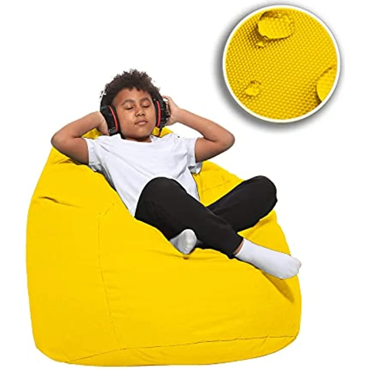 HomeIdeal - Sitzsack XXL Bodenkissen für Erwachsene & Kinder - Geeignet für Gaming oder Entspannen - Indoor wie Outdoor da er Wasserfest ist - mit EPS Perlen, Farbe:Gelb, Größe:XL – Bild 8