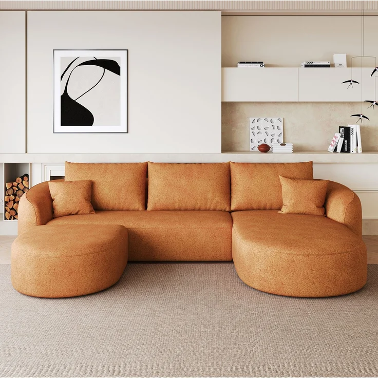 U-förmiges Ecksofa 266x168x85 cm in Orange mit weichem Chenille-Bezug, montagefrei – Bild 1