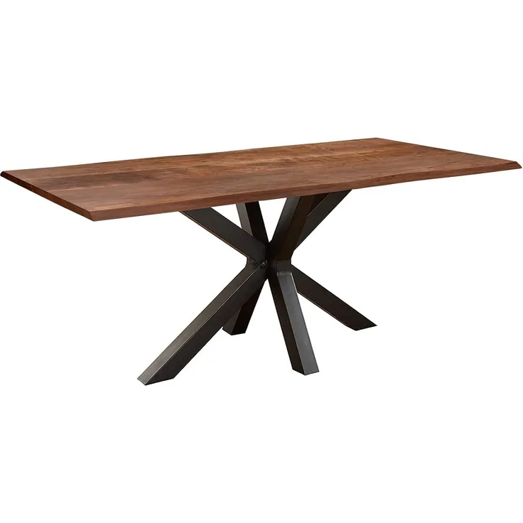 SAM Baumkantentisch 260x100 cm Spyro, Akazienholz nussbaumfarben & massiv, Esszimmertisch mit mattschwarzem Spider-Metallgestell, Platte 26 mm, FSC® 100% Zertifiziert