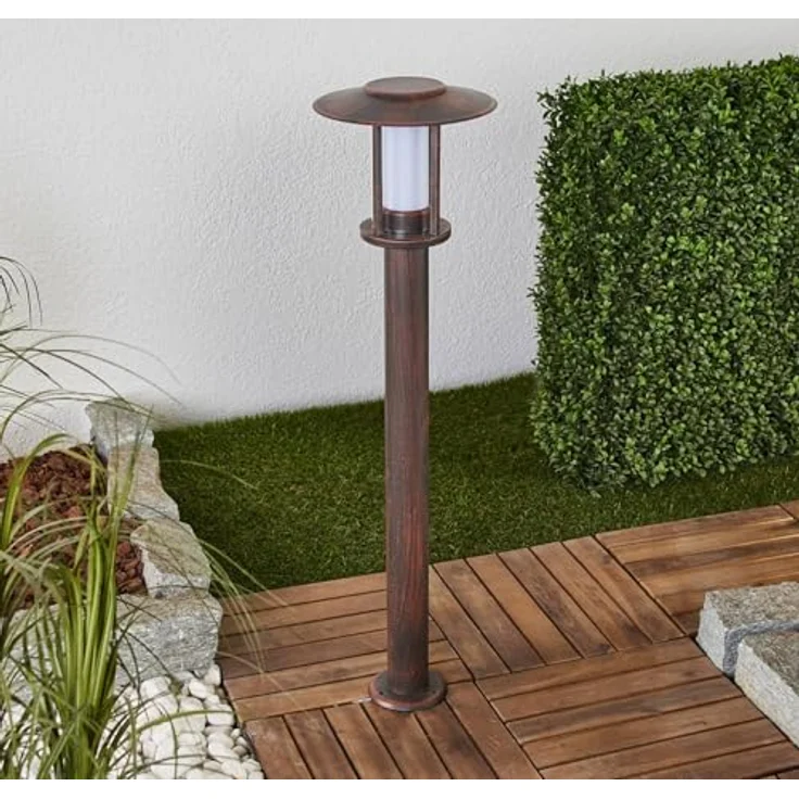 Lindby LED Außenleuchte Pavlos, spritzwassergeschützt, Vintage Rustikal in Braun aus Edelstahl, 1-flammig, Wegeleuchte, Pollerleuchte, Sockelleuchte – Bild 3