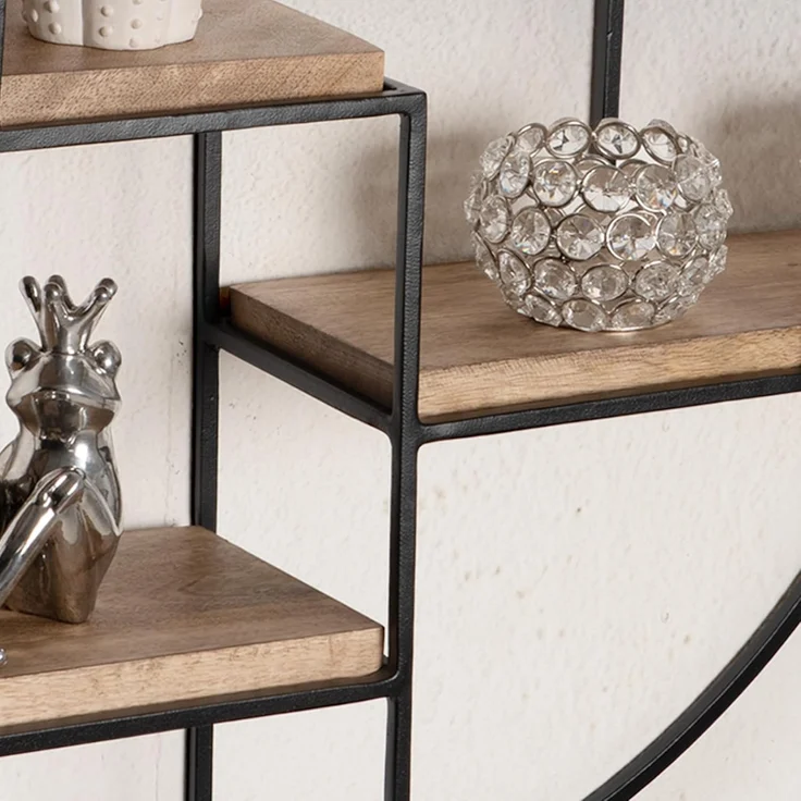 FINEBUY Wandregal FB92220, 70 x 70 x 18 cm Mango Massivholz / Metall Hängeregal, Schweberegal Rund, Regal Hängend Industrial – Bild 6