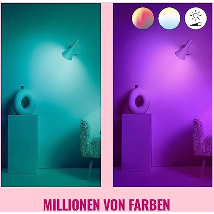 WiZ GU10 E14 Smarte LED Lampe, 3er-Pack, 40W, 16 Mio. Farben + Weißschattierungen, WLAN/Bluetooth, Sprach-/App-Steuerung, kompatibel mit Google Home, Alexa, HomeKit – Bild 4