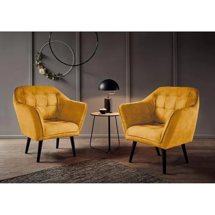MAX Loungesessel mit Armlehnen, Amber - Bequemer Sessel gepolstert mit schwarzen Massivholz Füßen für Esszimmer & Wohnzimmer - 84 x 87 x 70 cm (B/H/T) – Bild 5