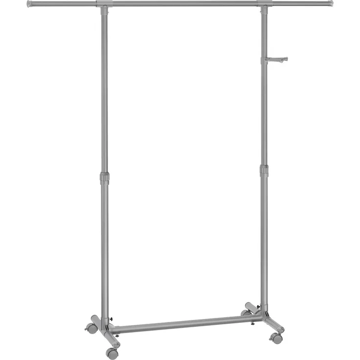 SONGMICS Kleiderständer auf Rollen, Kleiderstange, höhenverstellbar zwischen 97 und 165 cm, ausziehbare Garderobenstange, Garderobenständer, seitliche Haken für Accessoires, taubengrau LLR001G01