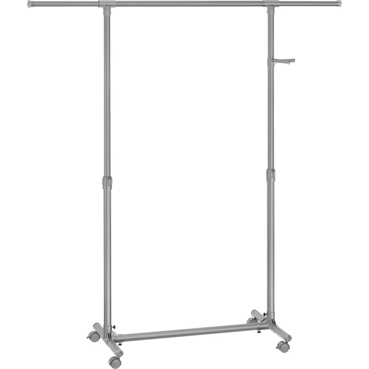 SONGMICS Kleiderständer auf Rollen, Kleiderstange, höhenverstellbar zwischen 97 und 165 cm, ausziehbare Garderobenstange, Garderobenständer, seitliche Haken für Accessoires, taubengrau LLR001G01