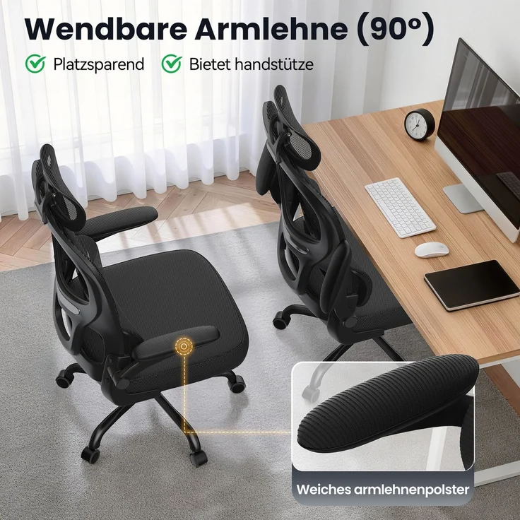 Botifly Ergonomischer Bürostuhl, Mesh-Gewebe, Schwarz, 90°-120° Wippfunktion, 10 cm Höhenverstellbar – Bild 7