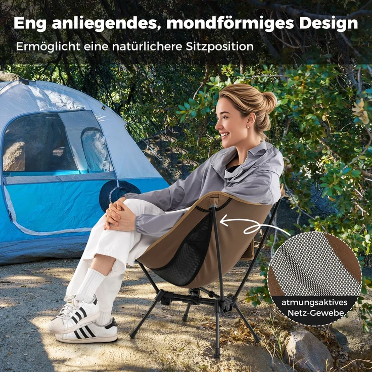 Campingstuhl faltbar ultraleichter Klappstuhl mit Seitentasche klappbarer Angelstuhl 150 kg Tragfähigkeit SH390 – Bild 5