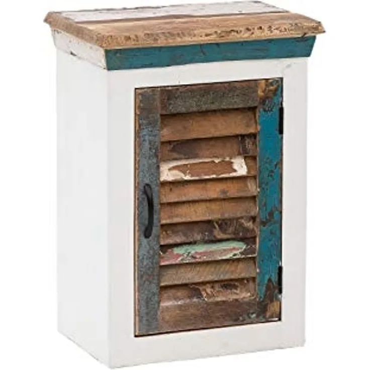 Hängeschrank Perth weiß 46x60x31 cm massivum Holz recycelt bunt rustikal Bad-Hängeschrank Wandschrank Gäste-WC Landhausstil Vintage