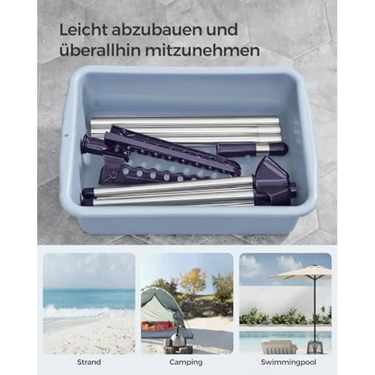 SONGMICS Wäscheständer, Standtrockner, 3 drehbare Armen für Kleiderbügel, Wäschespinne, 4 Beine, für Innenbereich, Edelstahl, für bis zu 27 Kleidungsstücke, 150 cm hoch – Bild 6