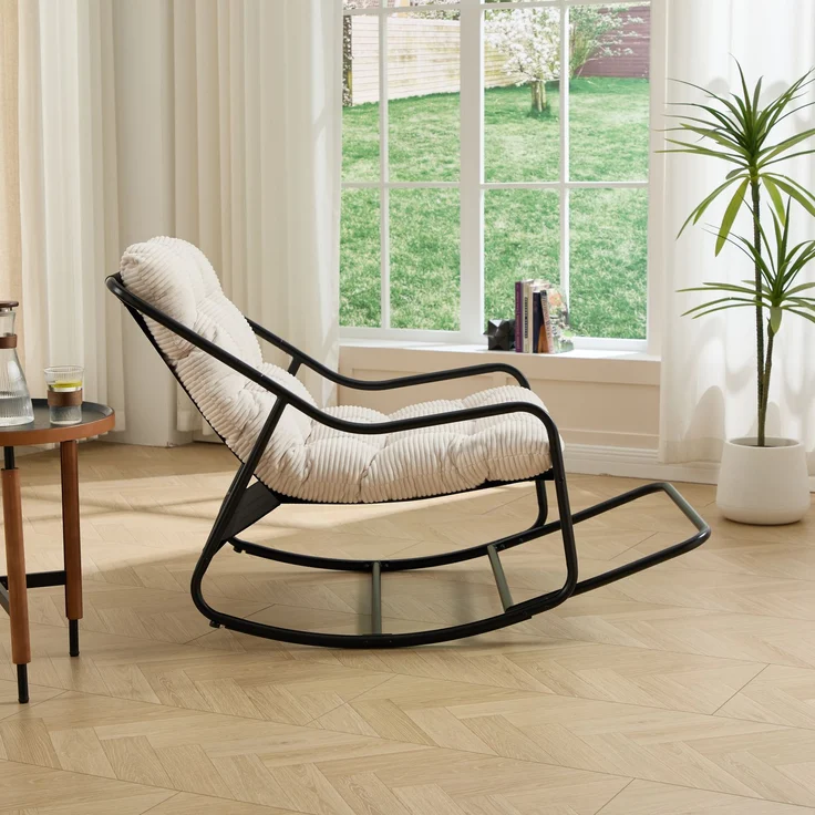 LVHOM Schaukelstuhl mit Fußstütze, Relaxsessel mit gepolstertem Kissen, ergonomischer Schaukelsessel, bis 130kg, Loungesessel für Balkon, Garten & Wohnzimmer – Bild 5