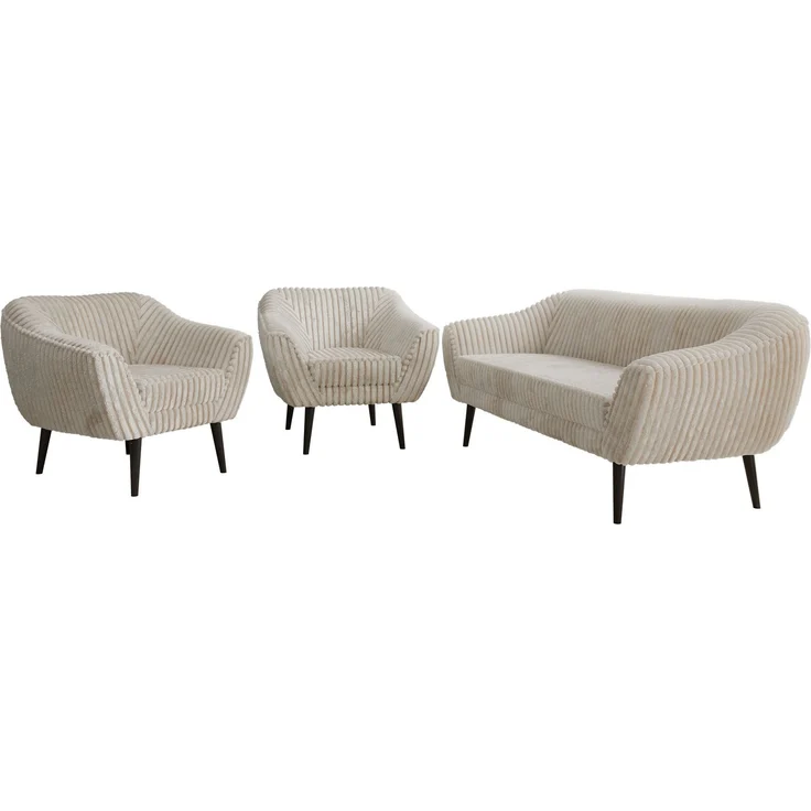 Wohnzimmerset PIRS 1-1-3, Skandinavisches 3-Sitzer Sofa mit Sesseln, Sofa mit Wellenfederung, schwarze Füße, Skandinavisches Möbelset - Beige Cord – Bild 7
