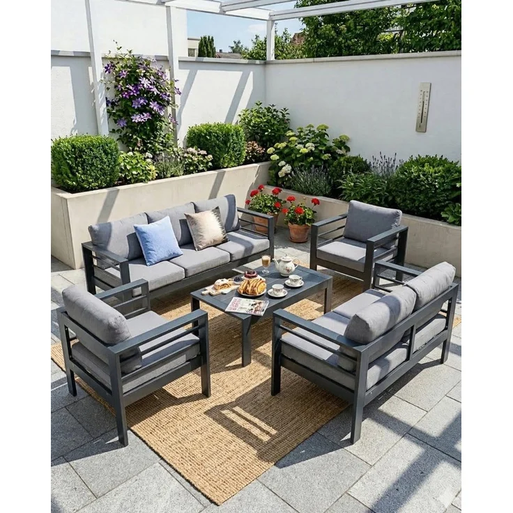 MeXo Gartenlounge-Set Terrassenmöbel Set 8-10 Personen Aluminium outdoor wetterfest, (Belastbarkeit pro Sitzplatz 140kg, 7-tlg, 12cm Deluxe Relax-Sitzkissen), Gartenmöbel Set für Außenbereich, Terrasse, Balkon und Garten – Bild 3