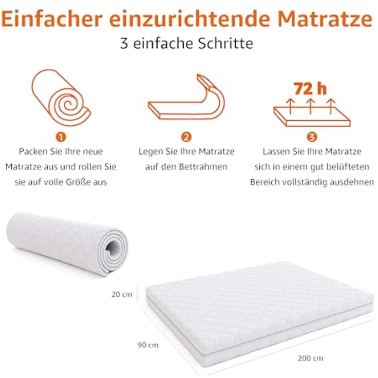 Amazon Basics Hochelastische Wendematratze, Mittel Fest (H3) und Fest (H4), 90 x 200 x 20 cm, Weiß – Bild 7