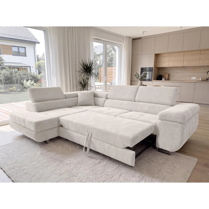 AX LIVING Konak Cord-Ecksofa L Cremeweiß 276 cm breit mit Bettkasten & Kopfstützen – Bild 2