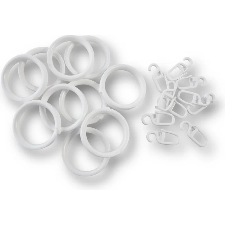 nodeko Gardinenring Vorhangringe Ø 32x43 mm, Kunststoff, für Gardinenstangen Ø 16 mm bis 20 mm, (Packung, mit Faltenlegehaken), mit Kerbe zum Einklipsen des Faltenhakens – Bild 2