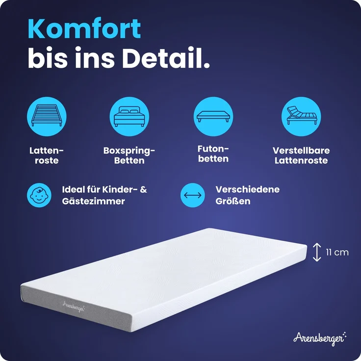 ARENSBERGER LINA, Gelschaum Matratze 140x200 cm – 11 cm NANOCELL® Gel-Schaum – H3 Härtegrad – Atmungsaktiv – Abnehmbarer Bezug 240g/m² – Bild 2