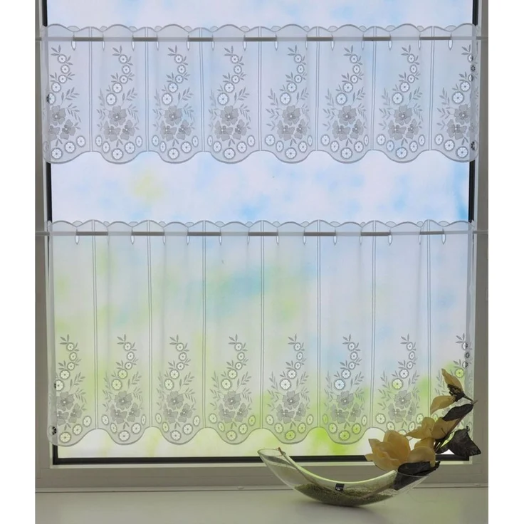 Stickereien Plauen Scheibengardine Kreise (1 St), Stangendurchzug, halbtransparent, Voile – Bild 2