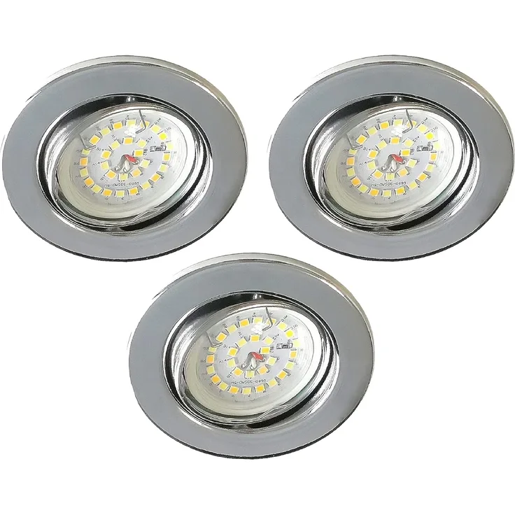 TRANGO LED Einbauleuchte, 3er Set 6729-038M36K LED Einbaustrahler Chrom-Optik inkl. 3x 5 Watt CCT Farbtemperatur Steuerung 2700K-4000K-6500K LED Modul, Einbauspot, Deckenleuchte, Downlight, Deckenlampe
