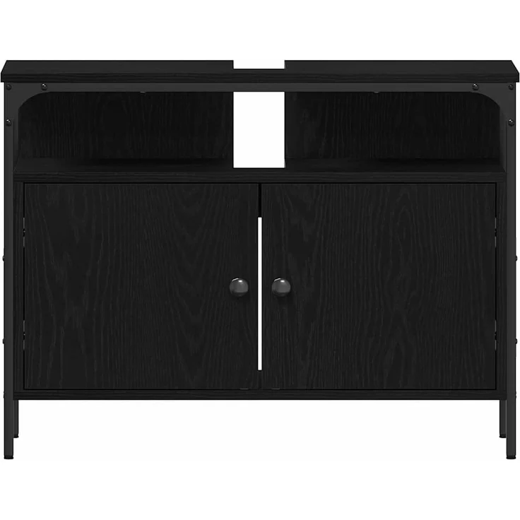 vidaXL Badezimmer Waschbeckenmöbel mit Tür 3 pcs Schwarz Holzwerkstoff 3334393 – Bild 9