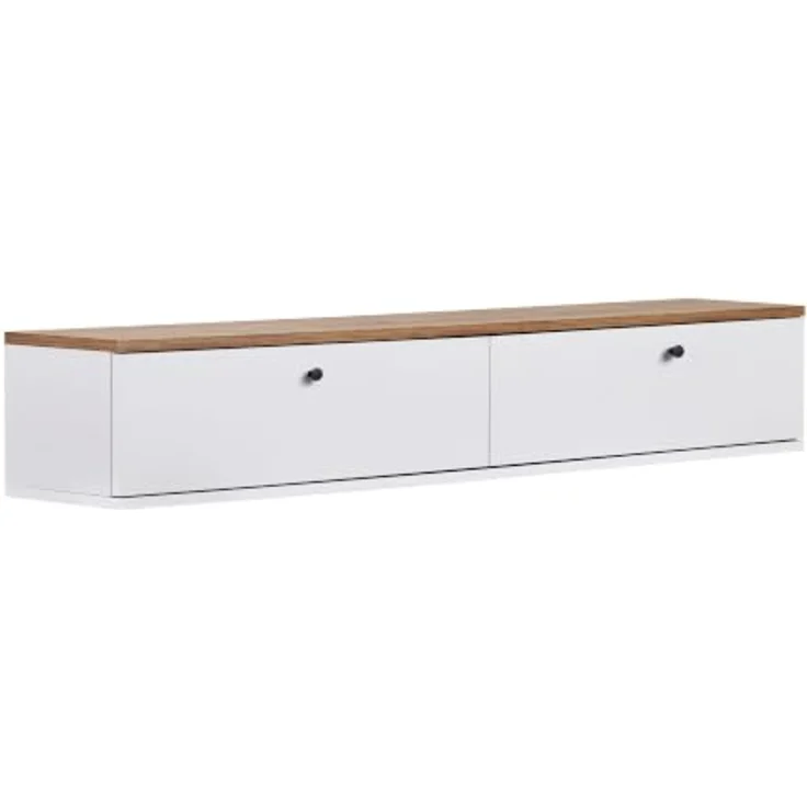 Hanah Home Stilvoller TV-Ständer, Kiefernholz & Weiß, 160 x 25 x 25 cm | Robuste, melaminbeschichtete Spanplatte, inklusive Wandhalterung | Modernes Design, Tragkraft 35 kg – Bild 1