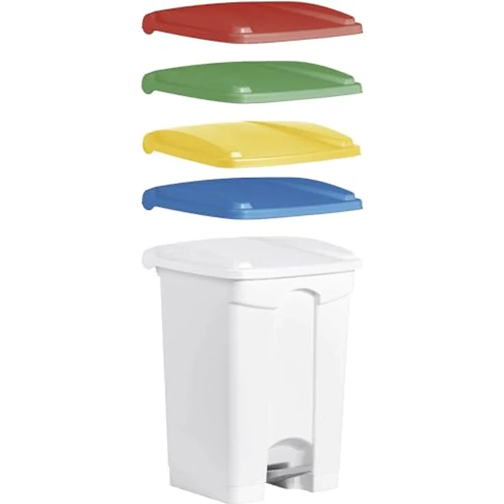 Helit Treteimer 90 l, Kunststoff mit rotem Deckel und Rollen, Kosmetikeimer – Bild 2