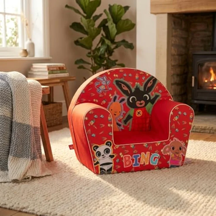Bing Kindersessel – bequem und sicher, lustiges Design mit Bing und Flop – perfekt für Kinderzimmer und Spiel-Ecken (rot) – Bild 8