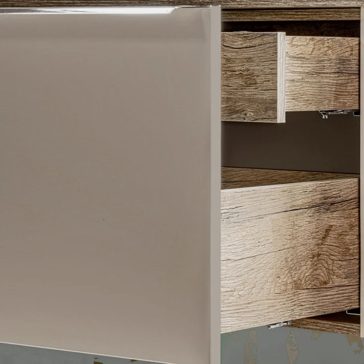 Waschtischunterschrank 80cm mit Regal PUEBLA-56-TAUPE in taupe mit Vintage Oak, B/H/T ca.: 80,4/48,5/46 cm – Bild 5