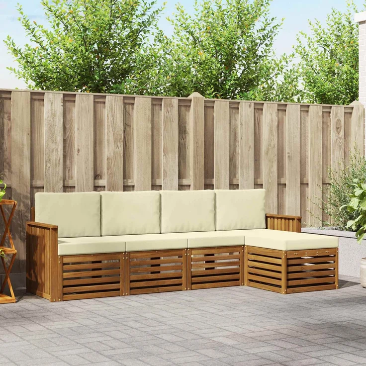vidaXL Outdoor-Sofagarnitur 5 stk. 5-Sitzer Natur und Creme 3374645 – Bild 1