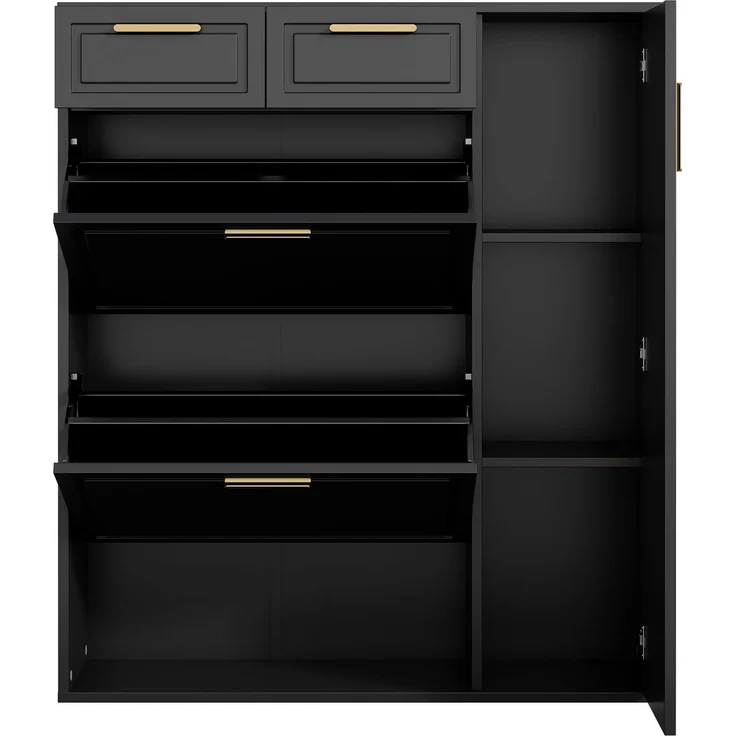 ZUBALIYA Schuhschrank (95 x 24 x 107 cm), 2 Schubladen, Verstellbare Einlegeböden, Stauraum für Flur und Eingangsbereich, Schwarz – Bild 8