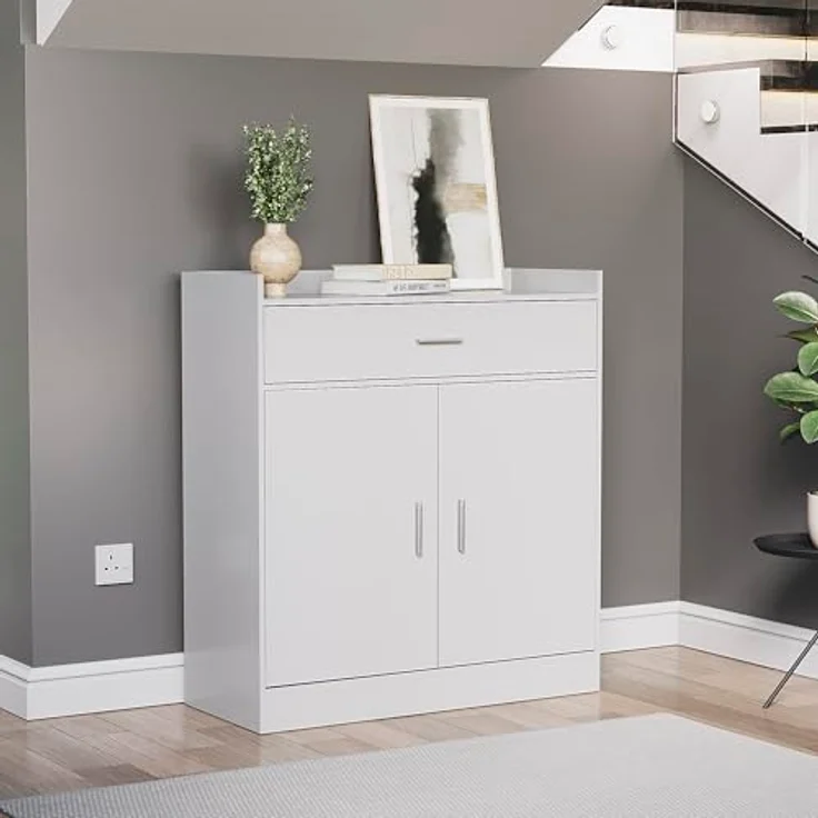 Vida Designs -Dalby Moderner Schuhschrank, 2-türig, 1 Schublade, Flur Schrank Stauraumorganisation Schuhständer Regal Holz Sideboard-Einheit, Weiß, 90 x 34 x 83 – Bild 4