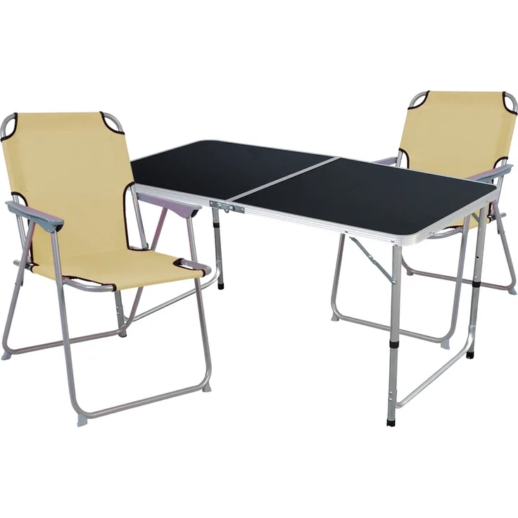 3-teiliges Campingmöbel Set Black Alu 120x60x58/70cm Beige