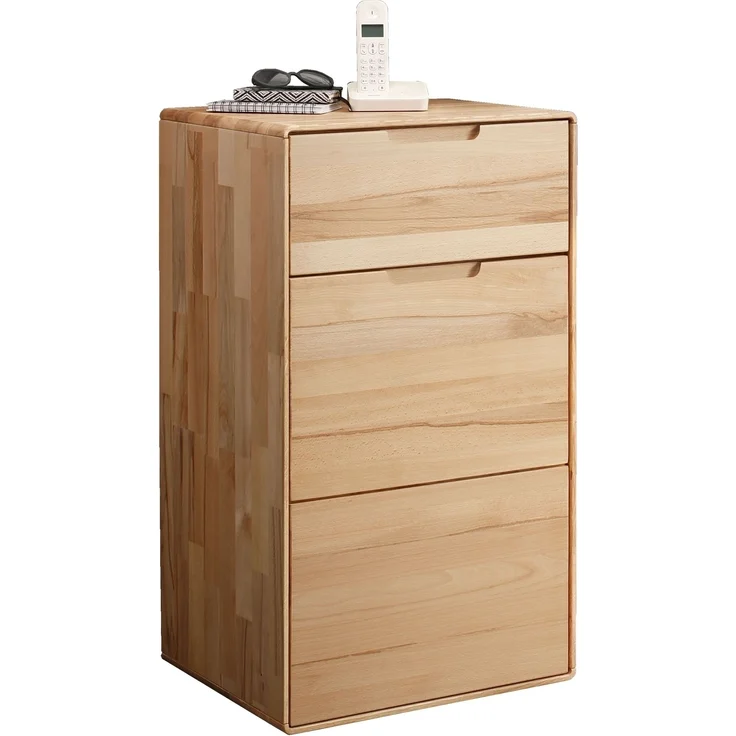 Hochkommode >KM-0663< 1 Tür, 1 Schub, 1 Boden, Kernbuche massiv geölt - 51x91x40cm (BxHxT) – Bild 1