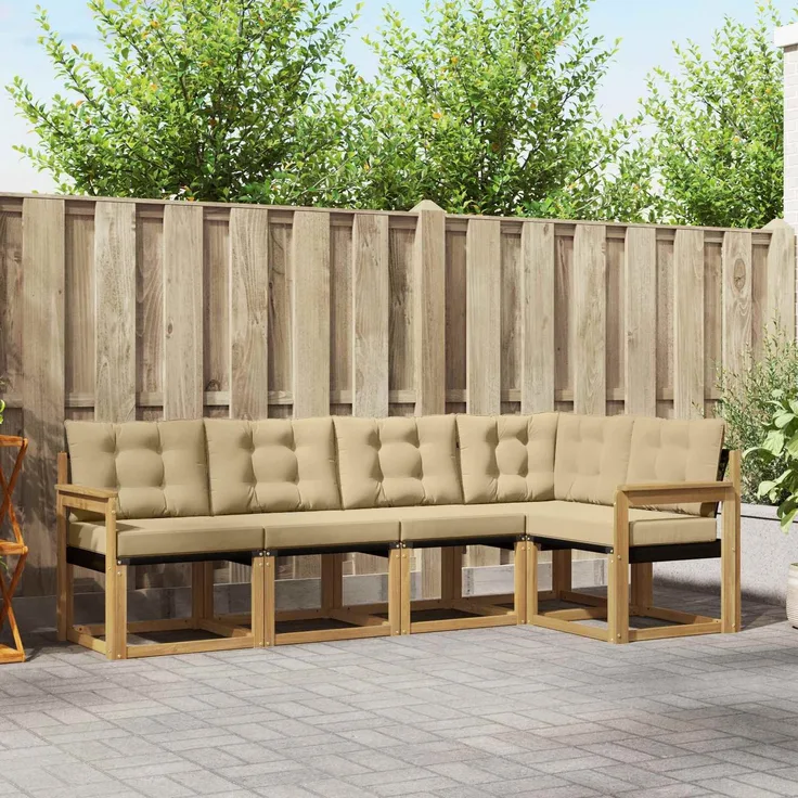 vidaXL Outdoor-Sofagarnitur 5 stk. 5-Sitzer Weiß und Beige 3389471