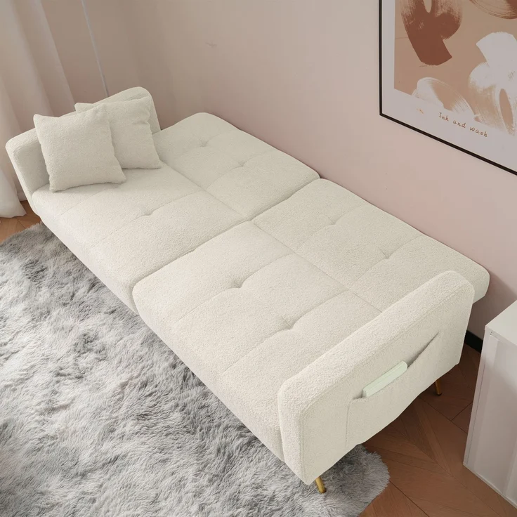 ZUBALIYA Schlafsofa 64x72 cm, mit Stauraum, mit Samtbezug, mit Schaumstoffpolsterung, aus Stoff: Sherpa, Weiß – Bild 7
