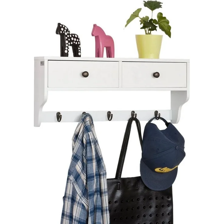 SoBuy® FRG178-W Wandschrank Wandgarderobe Wandregal Hängeregal mit 2 Schubladen und 5 Haken MDF weiß
