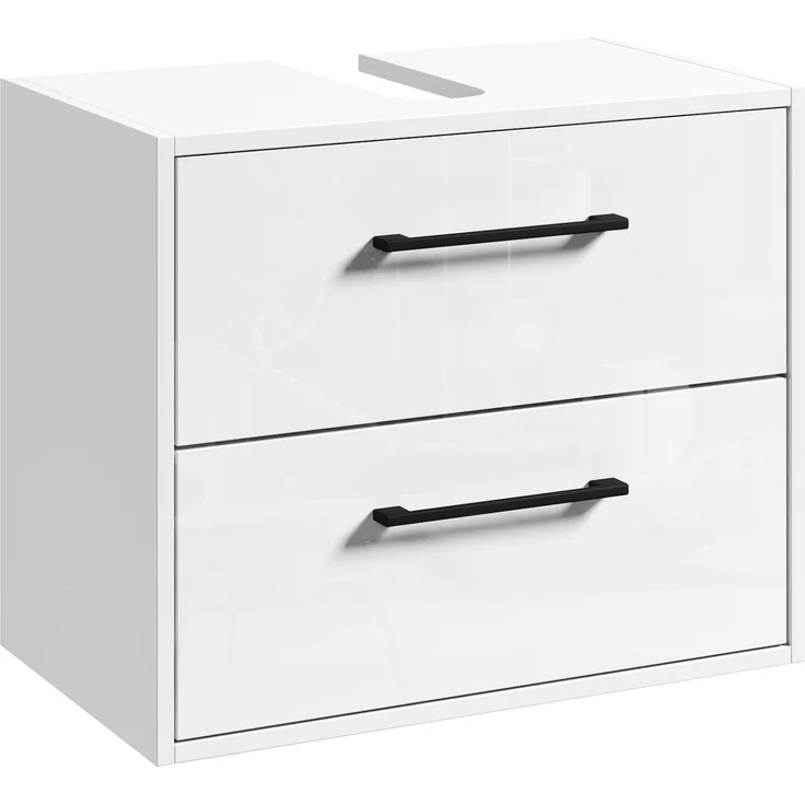 Waschbeckenunterschrank Florence 60 x 35 cm Weiß Hochglanz - Hängender Badezimmerschrank mit 2 Schubladen – Bild 1